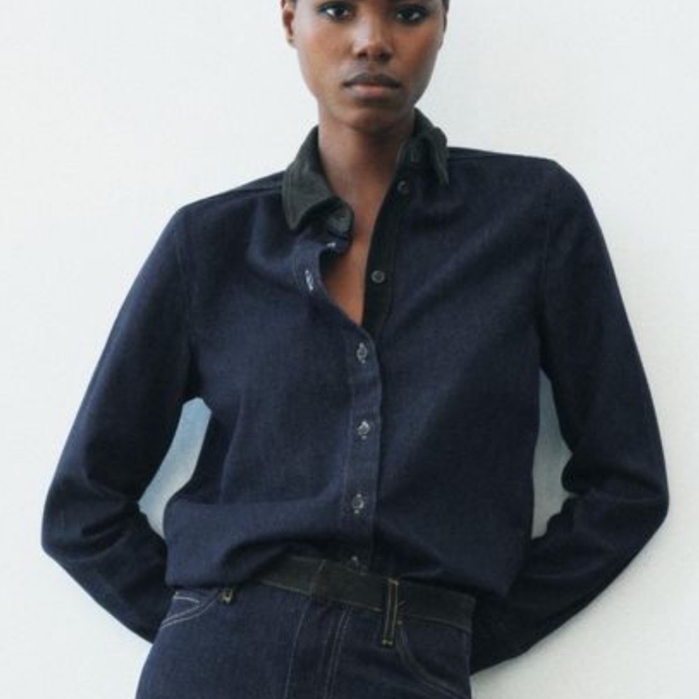 Zara Combined Denim Shirt. - Picture 7 of 8